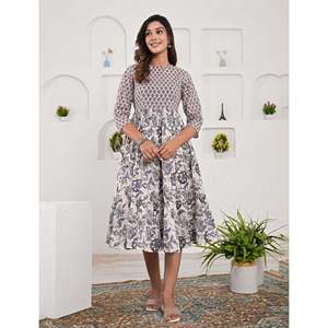 Vestido Estampado de Algodón Jaal Blanco Gris - Casual Elegante ODM Cintura Elástica Transpirable XS 5XL para el Día de San Valentín, Salidas a Club, Cualquier Día! - Product Image 1