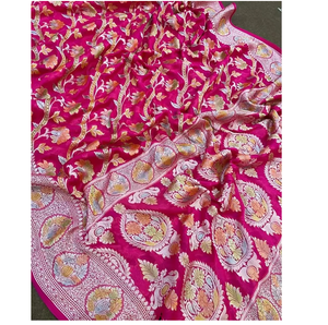 Sari de Seda Chiffon Pura Teñido a Mano con Pincel, Multicolor, Banarasi, Pintado a Mano, para Bodas Tradicionales, Fiesta, Ropa Étnica de Lujo - Product Image 2
