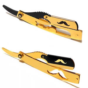 Maquinilla de afeitar de barbero de borde recto de acero inoxidable clásica profesional con cuchillas de un solo filo amarillo-Producto de afeitar Premium - Product Image 4