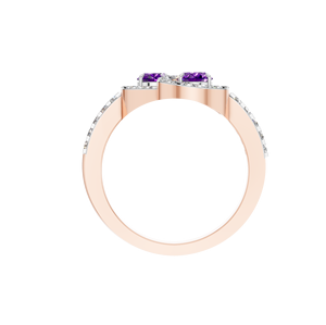 Women's Unique 14k Solid <b>Gold</b> Double Oval Synthetic <b>Amethyst</b> Lab Diamond <b>Ring</b> for Wedding Engagement Party Fine Jewelry Gift - Product Image 4