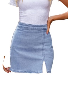 Minifalda vaquera de cintura alta con silueta en A para mujer, de color sólido, informal, personalizable. - Product Image 3