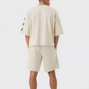 Contraste couleur OEM été hommes survêtement vers le bas épaule T-shirt manches chemise Shorts ensembles pour hommes décontracté Streetwear 2 pièces costume - Product Image 3