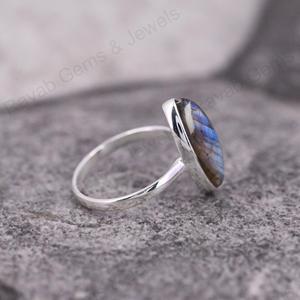 Top Quality Solid 925 <b>Sterling</b> <b>Silver</b> Natural Labradorite Marquise Shape 7x14mm Gemstone Bezel Setting Simple <b>Band</b> Fine <b>Ring</b> - Product Image 3