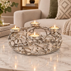 Candelabro Moderno de Metal Plateado con Forma de Rama, Centro de Mesa Redondo, Decoración Navideña, Soporte para Candelas de Corona de Adviento, Venta al por Mayor - Product Image 2