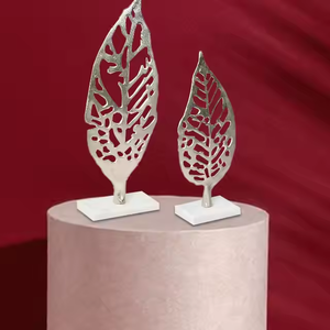 รูปปั้นใบไม้โลหะพร้อมฐานหินอ่อนชุดชิ้นกลางโต๊ะของแท้ - Product Image 2