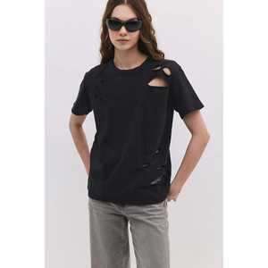 T-shirt décontracté déchiré et coupé, 100% coton - Product Image 1