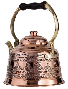 Dallah en cuivre antique pour servir le thé, bouilloire à thé, poignée en bois, légère, portable, pot à café en métal, artisanat, design simple - Product Image 5