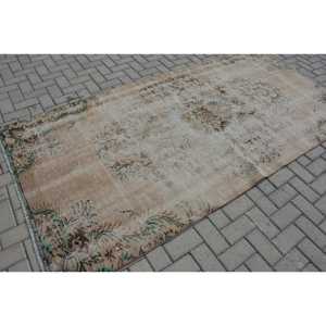 Turkish Vintage Large Rug 4.5x9.1 ft, <b>Brown</b> Check Rug <b>Wool</b> - Product Image 2