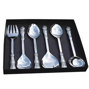 Set de service à salade en métal Set d'ustensiles avec poignée gaufrée argentée Set de service de bar à salade pour la maison et l'hôtel - Product Image 1