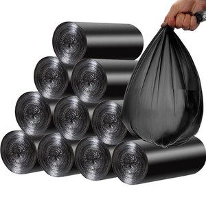 Bolsas de basura de plástico negro reutilizables de alta calidad con mango de chaleco de impresión de huecograbado materiales reciclados para uso en supermercados - Product Image 1