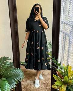 Designer Women's Black Cotton Embroidered Maxi Gown Wedding and Party Wear with Long Style for Girls - Product Image 1