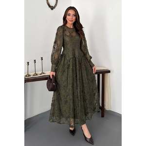 Vestido Elisa Fashion para Mujer, Color Haki, con Detalles de Encaje - Product Image 1