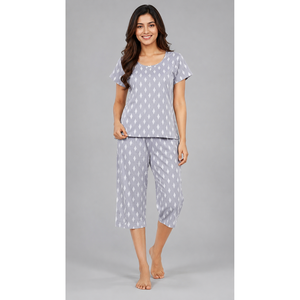 Ensemble de pyjama capri en coton peigné de qualité supérieure - Motif géométrique - Vêtements de nuit d'été - Product Image 3