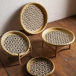 Ensemble de 3 plateaux décoratifs en bambou à double niveau pour la vaisselle - Product Image 1