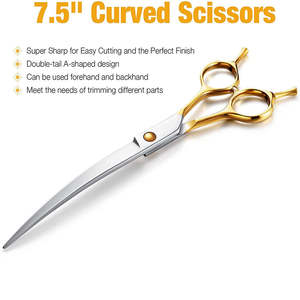 Tijeras de corte de pelo de acero inoxidable de la mejor calidad, medio oro, doble gancho, herramienta de aseo para mascotas ANAAIF - Product Image 4