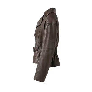 Veste en simili cuir noire pour femme, style motard, cintrée, zippée, coupe slim, streetwear, veste en cuir pour femme - Product Image 5