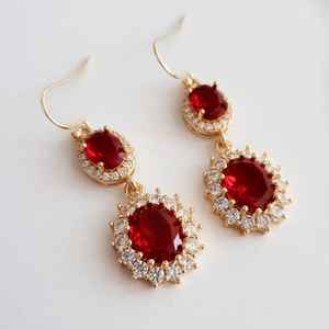 ต่างหูรูปหยดน้ำทับทิมสีขาวธรรมชาติ เงินแท้ 925 ชุบทอง 14k สไตล์วินเทจ วิคตอเรียน สำหรับเจ้าสาวงานแต่งงาน - Product Image 1