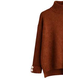 Conjunto de Suéter de Punto Marrón Oxidado y Pantalones Anchos para Mujer, Jersey de Cuello Alto, Ropa de Salón Acogedora para Invierno, Fabricante Personalizado OEM - Product Image 5