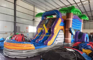 Palm Grove Design 2-en-1 trampolín hinchable gigante PVC inflable doble tobogán juguetes y castillos gorilas con soplador temático del mar - Product Image 3