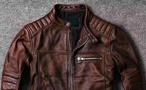 เสื้อแจ็กเก็ตหนังแท้สำหรับผู้ชายหนังแกะนิ่มสำหรับขี่มอเตอร์ไซค์สีน้ำตาล - Product Image 3