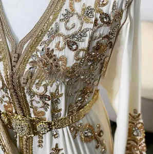 OEM personalizado fiesta satén Abaya trabajo hecho a mano de lujo bordado de cristal Dubai Kaftan musulmán hasta el suelo Maxi vestidos cinturón marroquí - Product Image 4