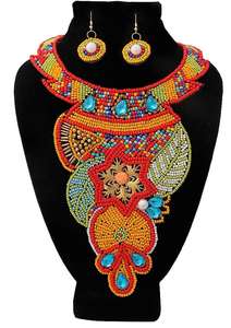 Collier de perles de verre multicolore fait à la main Design tendance avec broderie colorée Style de jolie fille Boucles d'oreilles de mode les plus récentes - Product Image 3