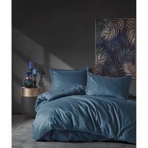 Elegant Stripe Blue Double <b>Satin</b> <b>Duvet</b> <b>Cover</b> Set Cotton Box Collection - Product Image 1