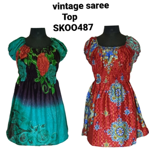 เสื้อส่าหรีผ้าไหมวินเทจสไตล์ Boho สำหรับผู้หญิง - Product Image 1