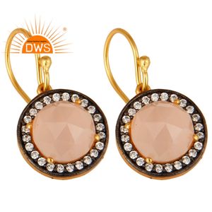 ต่างหูเงินแท้ 925 ชุบทอง 18K ประดับด้วยพลอย CZ ธรรมชาติ และโรสชาเลดอนี ผลิตโดยผู้ผลิตเครื่องประดับชุบทองเวอร์เมล - Product Image 2