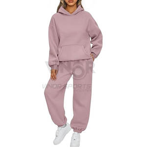 Cozy New Winter Cotton Sweatpants and Hoodie Jogger Set Chándal de mujer liso personalizado con Sudadera de cuello redondo - Product Image 1