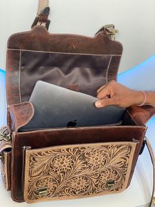 2025 New Western Hand-Tooled Leather Briefcase Shoulder Bag, and Crossbody Purse for Women Genuine Leather 15-Inch Laptop Bag - Product Image 6