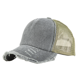 Wholesale Blank High Quality Plain Washed Cotton <b>Vintage</b> 5 Panel Mesh Worn Out Distressed mesh Adjustable <b>trucker</b> <b>hat</b> - Product Image 5