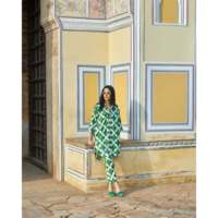 Ensemble coordonné de luxe vert Jaal deux pièces coupe oversize pour femme S/M/L/XL – Haut court respirant à manches trois-quarts et short
