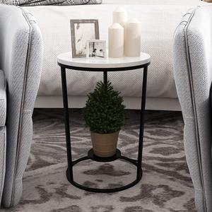 Sturdy Modern Luxury MDF Top Powder Coated 2 Tier Corner Casual Coffee <b>Black</b> Wrought Iron <b>Side</b> <b>Table</b> Home <b>Bedroom</b> Living Room - Product Image 3