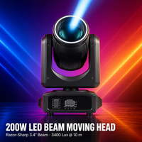 Tête mobile à faisceau LED 200W 3.4 °   Projecteur à faisceau puissant 7+1 avec roue chromatique, prisme à 18 facettes et anneau halo, 14 canaux DMX512 pour scène, club, DJ, discothèque