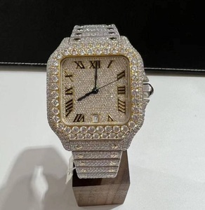 นาฬิกาควอตซ์ของผู้ชายสุดหรูพร้อมการเคลื่อนไหวอัตโนมัติสแควร์เพชรและหินตัด VVS1สไตล์ฮิปฮอปเครื่องประดับน้ำแข็ง - Product Image 2