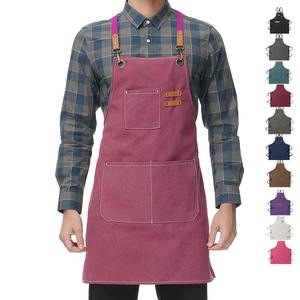 Luxury Adjustable <b>Canvas</b> Leather <b>Aprons</b> Kitchen Accessories Chef Cooking Washable <b>Apron</b> With Pockets Custom - Product Image 6