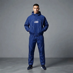 Ensemble 2 pièces coupe-vent sur mesure pour homme, couleur unie avec passepoil, éco-responsable, coupe classique, style hip hop, survêtement homme - Product Image 4
