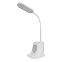 Lampe de bureau LED moderne et innovante à batterie lithium rechargeable avec alimentation CC, réglage de la luminosité, porte-stylo et logo personnalisé