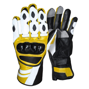 Biker Genuine Leather Full-Finger Gauntlet Gloves Red White Unisex Motorbike Auto Racing Wear Printed Breathable Touchscreen - Product Image 4