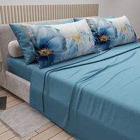 Parure de draps moderne 6 pièces en microfibre, draps unis, taies d'oreiller imprimées, 300 fils/cm², rafraîchissante, infroissable, anti-boulochage