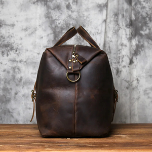 Genuine Leather Foldable Portable Weekender <b>Duffel</b> <b>Bag</b> Zipper Closure Durable Vintage Style Large Capacity Waterproof Travel - Product Image 5