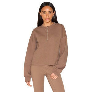 Sweat-shirt à demi-fermeture éclair pour femme Pull-over en polaire confortable Sweat-shirt à demi-fermeture éclair Streetwear Style Loose Fit Minimal Design Top - Product Image 1