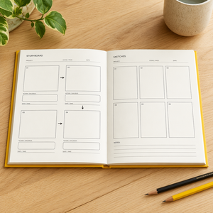 Carnet de scénario de bande dessinée personnalisé LABON – Couverture rigide <span class=keywords><strong>jaune</strong></span>, pages bleues et roses pour croquis de scènes, dialogues et plans de tournage - Product Image 2