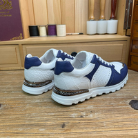 Chaussures plates décontractées pour hommes 100 % cuir de crocodile, à lacets, rayures blanches et bleues, tendance, rehaussantes, toutes saisons
