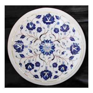 Table basse en marbre blanc Lapis Lazuli, Design Unique et Antique, finition de haute qualité polie, fabriquée en inde - Product Image 1