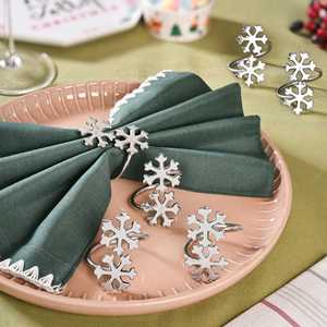 <b>Silver</b> Luxe Vintage Snowflake Durable Brass Napkin <b>Ring</b> <b>Set</b> 6-Piece Napkin Holder for Weddings and Table Decor for Restaurants - Product Image 1