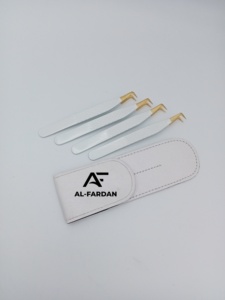 Pince à cils professionnelle 90 degrés, fine, couleur blanc mat, pointe dorée, poignée diamant, en acier inoxydable, logo personnalisé - Product Image 2