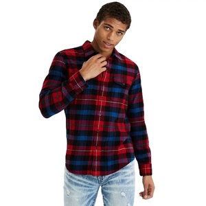 Plaid Pattern Casual Men's Shirt OEM Custom Flannel Design <b>Yarn</b> Dyed Shirt Men Bulk Wholesale Long Sleeve Cotton <b>Polyester</b> - Product Image 6