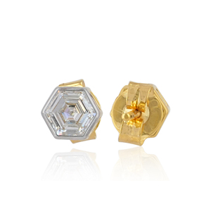 14K Solid Gold Hexagon Cut Lab Grown Diamond Stud <b>Earrings</b> for Women Bezel 0.82 Carat Diamond <b>Earrings</b> Screw <b>Back</b> - Product Image 3